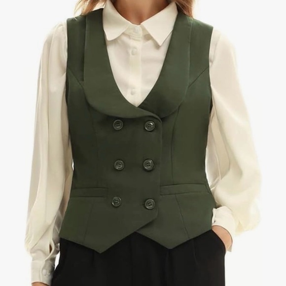 belle poque Jackets & Blazers - Green Double-Breasted Vest